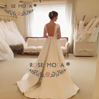 Rose Moda Trumpas Dangteliu Rankovėmis Klasikinis Satino Linija Vestuvių Suknelė 2019 M. Derliaus Backless Nuotakos Suknelė su nėriniais