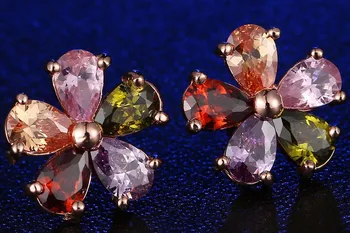 Spalvotų Granatas Morganite Kristalų Cirkonis Rose Ausų Papuošalai Stud Auskarai M01-ER0175
