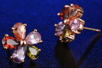 Spalvotų Granatas Morganite Kristalų Cirkonis Rose Ausų Papuošalai Stud Auskarai M01-ER0175