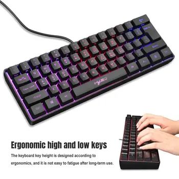 Žaidimų Klaviatūra RGB Apšvietimo 61-key Mini Klaviatūra Kelis Sparčiųjų klavišų Derinius, Pelių ir Klavišiniai