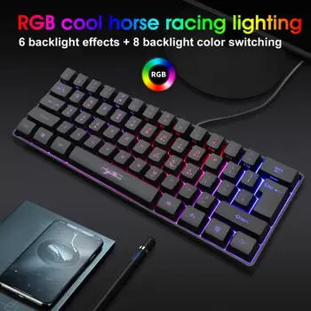 Žaidimų Klaviatūra RGB Apšvietimo 61-key Mini Klaviatūra Kelis Sparčiųjų klavišų Derinius, Pelių ir Klavišiniai