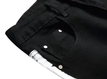 2021 Vyrų spalvota juostele spausdinti juodas ruožas džinsai Slim fit plus didelis dydis dažytos Džinsinio audinio kelnės Atsitiktinis Žmogus kelnės W1646