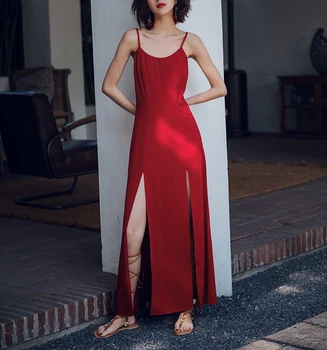 2019 m. Pavasario ir vasaros naują stilių Pajūrio atostogų suknelė Vintage apynasrio suknelė Raudona apynasrio suknelė Europos ir Amerikos sprogimai