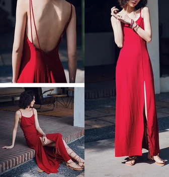 2019 m. Pavasario ir vasaros naują stilių Pajūrio atostogų suknelė Vintage apynasrio suknelė Raudona apynasrio suknelė Europos ir Amerikos sprogimai