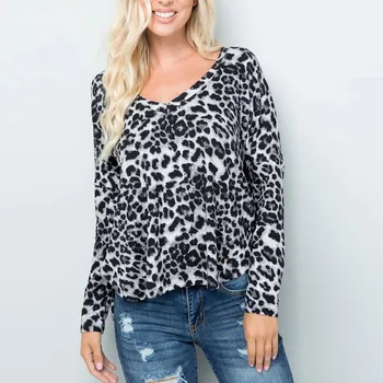 Mados Naujų Moterų, O-Kaklo Leopardas Spausdinti TopsLong rankovėmis Lengvas Megztinis Ponios Viršūnes Plius Dydžio Marškinius blusas mujer de moda 2020#40