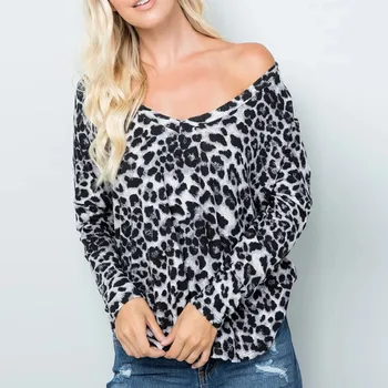 Mados Naujų Moterų, O-Kaklo Leopardas Spausdinti TopsLong rankovėmis Lengvas Megztinis Ponios Viršūnes Plius Dydžio Marškinius blusas mujer de moda 2020#40