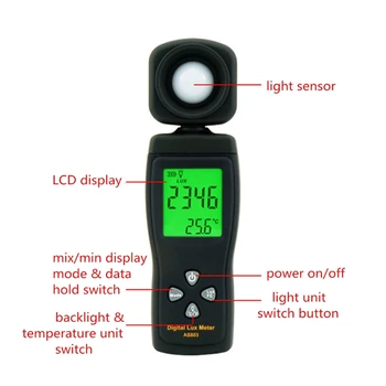 AS803 Luxmeter Skaitmeninio Šviesos Matuoklis Lux Metrų Fotometras UV Meter Radiometer LCD Nešiojamą Illuminometer