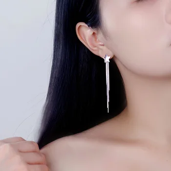 925 sidabro auskarai mergina ilgai star kutas auskarai temperamentas saldus ausies pakabukas ausies smeigės ausies segtukas auskarai moterims HY018