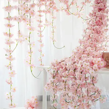 4pcs 180CM Dirbtinis Cherry Blossom Vynuogių Šilko Gėlės Sakura partijų Vestuvių Lubų Dekoro Netikrą Girliandą Arka 