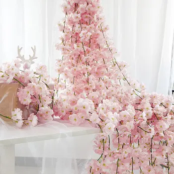 4pcs 180CM Dirbtinis Cherry Blossom Vynuogių Šilko Gėlės Sakura partijų Vestuvių Lubų Dekoro Netikrą Girliandą Arka 