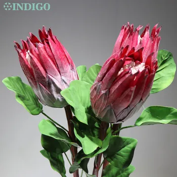 INDIGO - 3pcs Raudona Protea cynaroides Princesė Gėlių Didelės Pietų Afrikos Dirbtinių Gėlių Vestuves Atveju, Apdailos Floristas