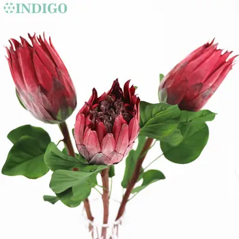INDIGO - 3pcs Raudona Protea cynaroides Princesė Gėlių Didelės Pietų Afrikos Dirbtinių Gėlių Vestuves Atveju, Apdailos Floristas