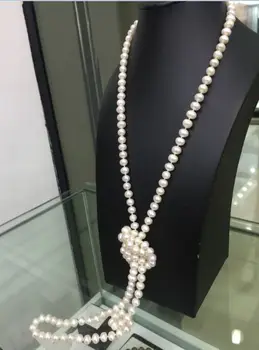 Klasikinis 8-9mm pietų jūros baltos spalvos apvalių perlų vėrinį 48inch