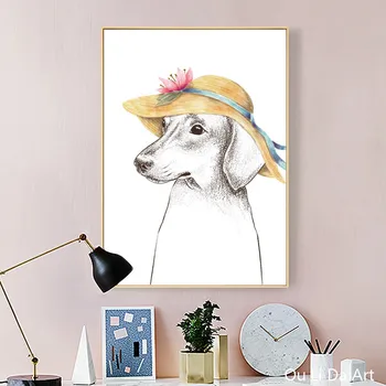 Be rėmelio abstraktaus šiuolaikinio mielas šuo drobės spaudiniai aliejaus tapybai atspausdinta ant drobės vaikas kambario sienos meno apdailos nuotrauką