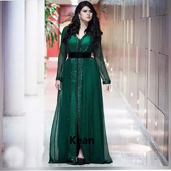 Smaragdas Žalia Maroko Kaftan Dubajus Vakaro Suknelės Karoliukai Diržo Saudo Arabų Musulmonų Ypatinga Proga-Šalis Suknelė Plius Dydis