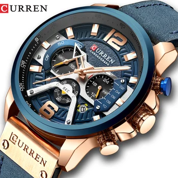 CURREN Atsitiktinis Sporto Laikrodžiai Vyrams Blue Top Brand Prabanga Karinės Odinis Riešo Žiūrėti Žmogus Laikrodis Mados Chronograph Laikrodis