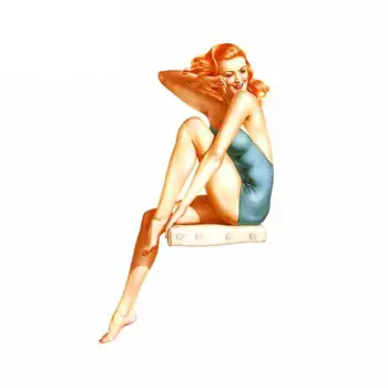 Karikatūros Mergina Plakatas Gražus Redhead maudymosi kostiumėlį Derliaus Grožio Automobilių Lipdukas Automobilio Stilius Vinilo Motorcycl Lipdukai PVC 13cm X 7cm
