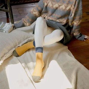 Sustorėti Šiltas Vilnos Kojinės Moterims, Žiemos Mados Kontrasto Spalvų Vidurio Vamzdžių Krūvos Kojinės calcetines