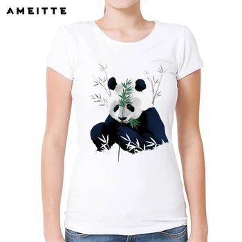 AMEITTE Juokingas Mielas Bambuko Panda/Tigras Marškinėliai Harajuku Mados Gyvūnai Tees Moterų Balto Print Geek Stiliaus Viršūnes Moteris