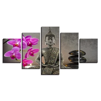 Spausdinti Tapyba Už Kambarį Namų Dekoro 5 Skydelis Buda Cuadros Modulinės Gėlių Nuotraukas, Plakato Rėmas, Aukštos Kokybės Drobė
