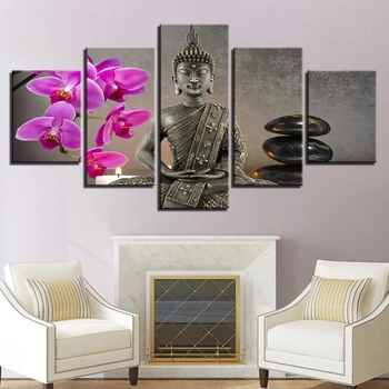 Spausdinti Tapyba Už Kambarį Namų Dekoro 5 Skydelis Buda Cuadros Modulinės Gėlių Nuotraukas, Plakato Rėmas, Aukštos Kokybės Drobė