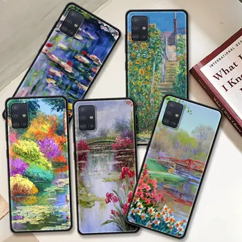 Karšto Claude Monet Sodas Tiltas Telefono Dėklas Samsung Galaxy A51 A71 A21s A31 A41 A11 A01 M30s M31 M51 Juoda Minkšti Viršeliai