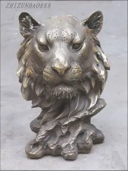 Kinija GRYNAS Bronzos mielas Tigras vadovas VEIDO karalius žvėris Statula