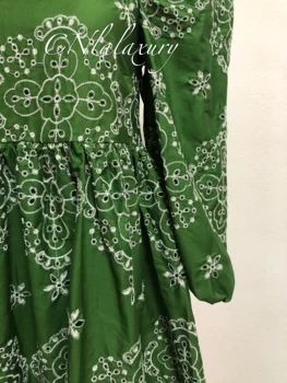 Ponios sexy Mini suknelė Gėlių Siuvinėjimas Sluoksniuotos Rankovėmis Shirtdress Aikštėje Apykaklės Elegantiškas-line Žalios suknelės Moterims vestidos
