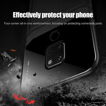 Prabanga PU Oda Telefono dėklas atsparus smūgiams už Huawei Honor 8x 9x 10 20 P20 30 Lite Pro Mate 20 Pro Verslo Raštas Telefono Dangtelį