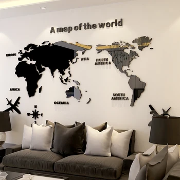 Pasaulio žemėlapyje Akrilo 3D kietų kristalų siena lipdukas miegamojo sienos su gyvenamasis kambarys klasėje lipdukai biuro dekoravimo idėjos
