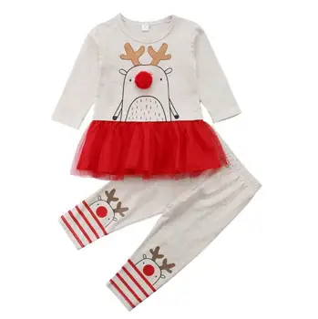 2019 Kalėdų Kid Baby Girl Medvilnės Drabužius Nustatyti Nėrinių Tutu Suknelė Top Ilgomis Rankovėmis, Kelnes, Komplektai, Laisvalaikio Drabužiai, Kostiumai, Merginos 0-5