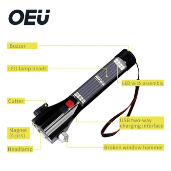 LED, COB Žibintuvėlis, Darbas Šviesos, Saulės Magnetinis Auto Gelbėjimo Plaktukas USB Įkrovimo Potvynių Lempos Automobilių Saugos Žibintuvėlis Nešiojamų Apšvietimas