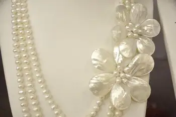 2017 naują atvykimo Mados 3 eilių Gėlavandenių Perlų Motina pearl Sea Shell Perlų gėlių Karoliai Moterims