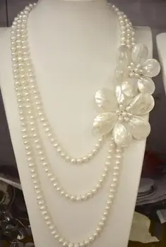 2017 naują atvykimo Mados 3 eilių Gėlavandenių Perlų Motina pearl Sea Shell Perlų gėlių Karoliai Moterims