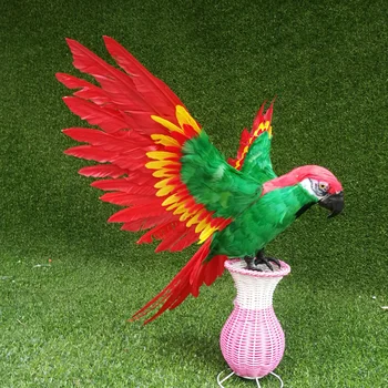 Didelis naujų sparnų papūga žaislas plastikiniai& plunksnų modeliavimas žalia ir raudona paukščių modelis dovana, apie 50x65cm
