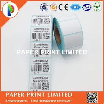 Didmeninė 50 rolls Terminis lipdukas, popierius 40x30mm 800sheets brūkšninių kodų spausdinimo popierius popierius brūkšninio kodo etiketės, spausdinimo popierius.