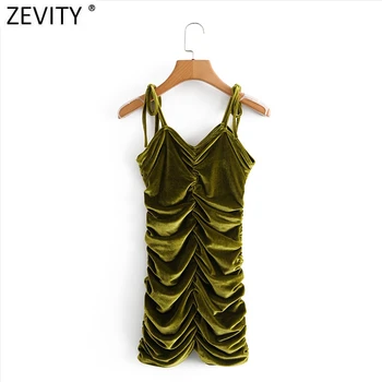 Zevity 2021 Naujų Moterims Seksualus Spageti Dirželis Plisuotos Aksomo Slim Mini Suknelė Ponios Atostogų Vėjo Paplūdimio Vestido Trumpos Suknelės DS4907