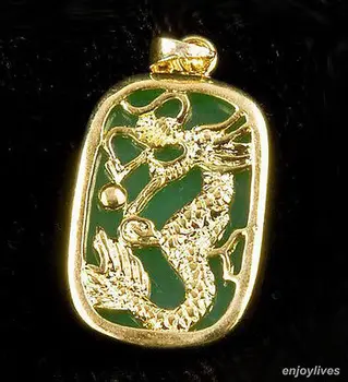 Didmeninė NEMOKAMAS PRISTATYMAS HH##> Emerald Green Jade Geltonos Aukso chromu padengtas Dragon Tablet Pakabutis ir Karoliai