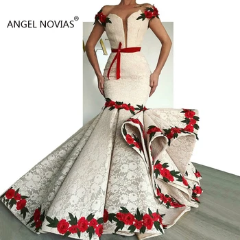 Angel Novias Ilgas Elegantiškas Nėrinių arabų Abendkleider vakarinę Suknelę 2019 su Appliques Vestidos De Noche