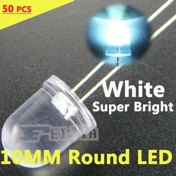 50pcs/daug 10mm baltas Apvalus LED Diodų Lndicator žibintai Super šviesus [baltas] DC3.2-3.4 V 20 ma Nemokamas Pristatymas