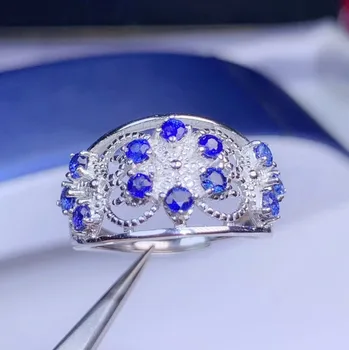 Natūralus mėlynas safyras flowe stiliaus žiedas Nemokamas pristatymas 925 sterlingas sidabro 0.15 ct*12pcs brangakmenio Fine jewelry #S981805