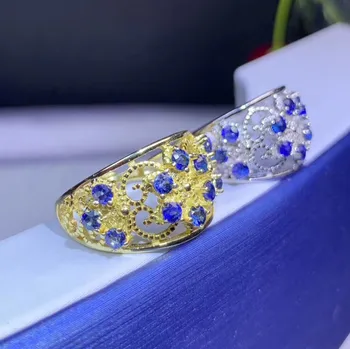 Natūralus mėlynas safyras flowe stiliaus žiedas Nemokamas pristatymas 925 sterlingas sidabro 0.15 ct*12pcs brangakmenio Fine jewelry #S981805