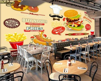 Beibehang Užsakymą foto tapetai, freskos Europoje ir rankomis dažyti burger greito maisto restoranas fono sienos papel de parede
