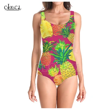 CLOOCL Naujausias Mados Vaisių, Ananasų 3D Spausdinimo Merginos vientisas maudymosi kostiumėlis Plaukimo Maudymosi Kostiumą, Rankovių Slim Seksualus maudymosi kostiumėlis