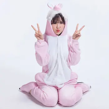 Moterų Gyvūnų Onesie Pink Rabbit Animacinių Filmų Pižama, Chalatas Suaugusiųjų Puikus Vakarėlis Miego Dėvėti Kostiumą, Žiemą Šilta Flanelė Onepiece