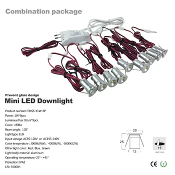 9pcs/daug pritemdomi mini 85-265v LED Downlight sidabro shell lubų Spinta šviesos 1W vietoje šviesos diodų (led) lemputė/downlight nemokamas pristatymas
