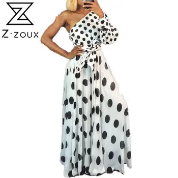 Z-ZOUX Moterų Suknelė Dot Spausdinti peteliškę Maxi Suknelė Nesimetriškas Vieno Peties Suknelė Temperamentas Ilgos Suknelės Rudenį 2020 Plus Size