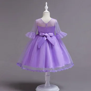 BH726#Kamuolys Suknelė violetinė Gėlių mergaičių Suknelės Europos, Amerikos trumparankoviai siuvinėtos vaikų princesė dress 2018 m. didmeninės