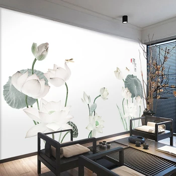 3D Derliaus Lotus Siena Lipdukas Kinų Stiliaus Gyvenamasis Kambarys Sofos Fone Sienų Dekoras Miegamasis Namų Lipdukai, lipnios Tapetai