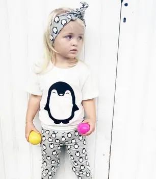 Pingvinas 3pcs/set Naujagimiui Mergina Drabužių Rinkiniai Kūdikiams Berniuko Drabužių Medvilnės marškinėliai+kelnės+Lankelis Vaikai Komplektai